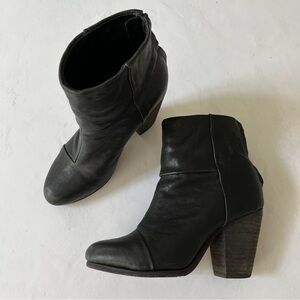 [rag & bone] classic newbury block heel leather ankle bootie black 6